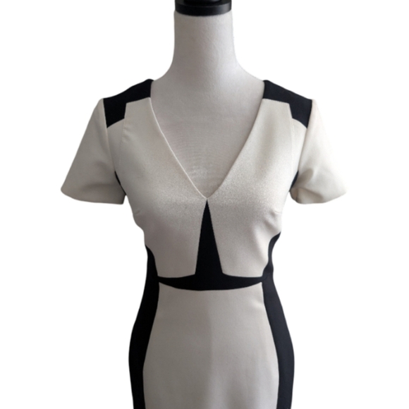 Karen Millen Colorblock Dress | Cream & Black | Size US 6 | Bodycon - Picture 9 of 10